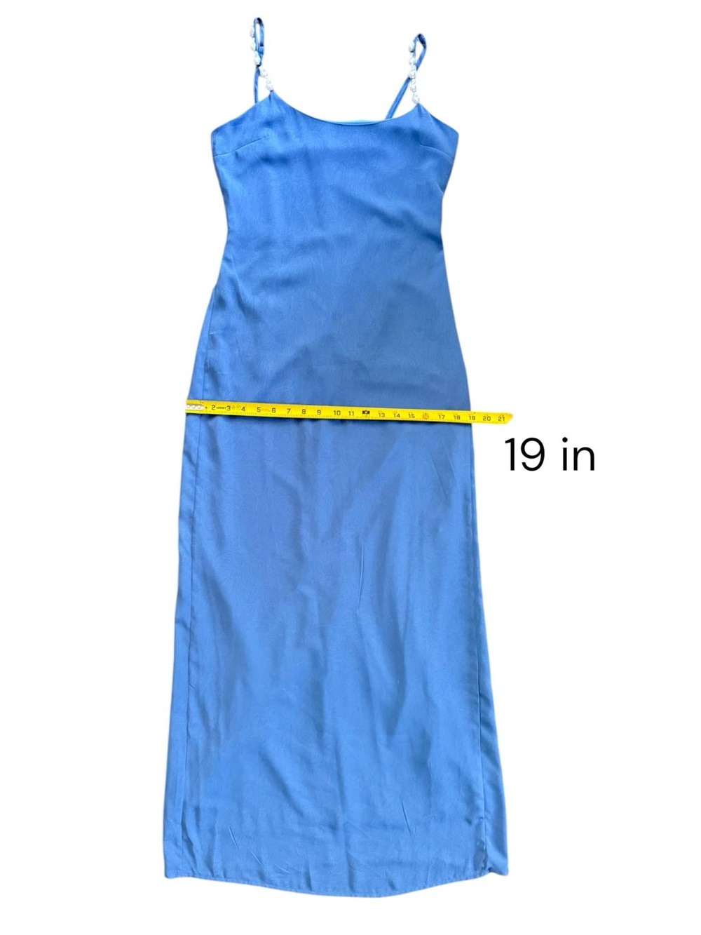 La Porte Womens Maxi Slip Dress Blue Pearl Beaded Straps Side Slit Size S NWT - Picture 9 of 12